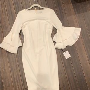 White Calvin Klein bell sleeve dress